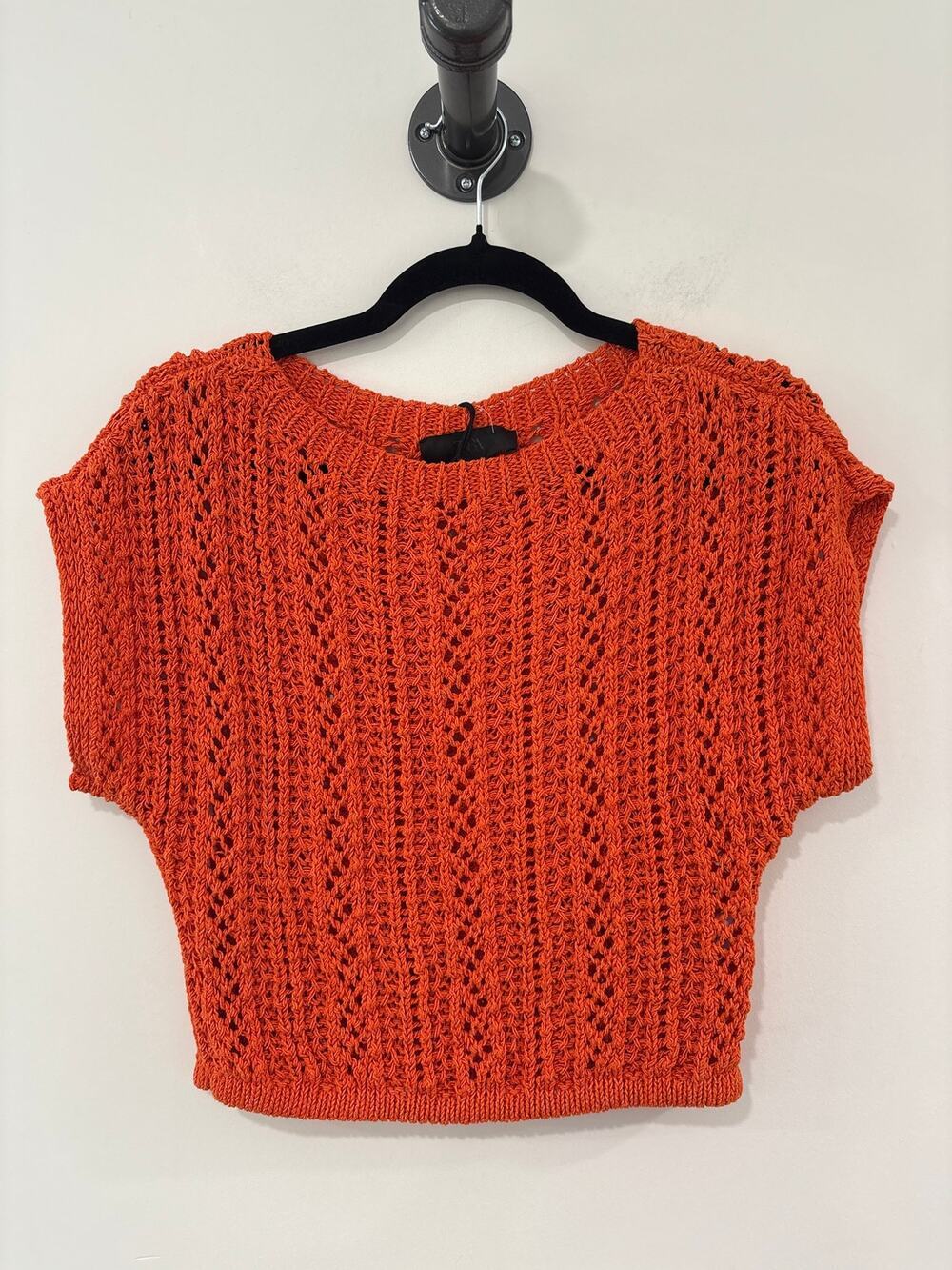NWT Zara Crochet Knit Short Sleeve Top Orange Size S